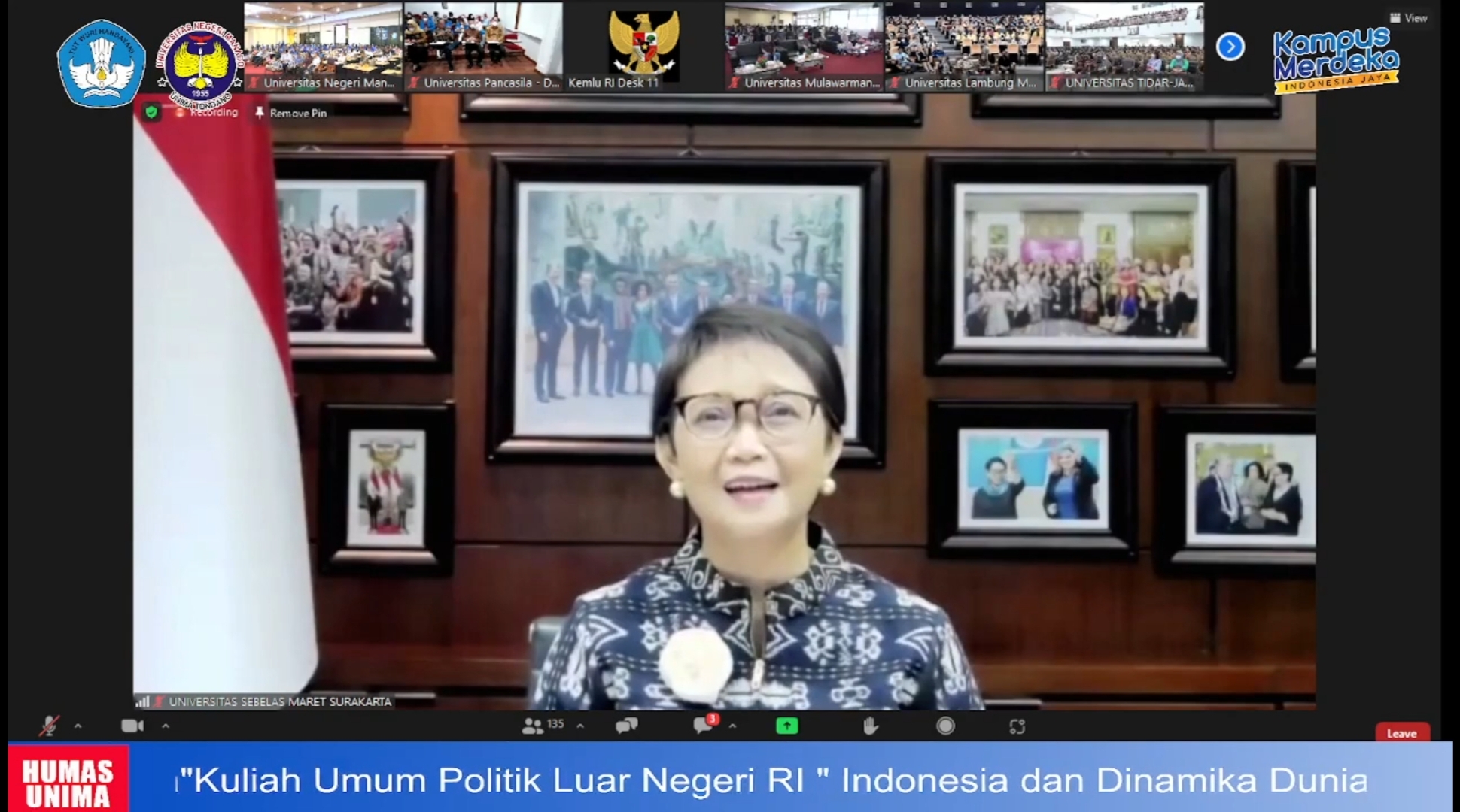 Dibuka Menteri Retno, Civitas Academica Unima Ikut Kuliah Umum Polugri Bersama Kemenlu