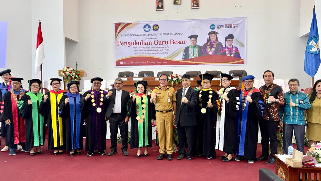 Gubernur Sulut Sampaikan Atas Gelar Profesor, Rektor Unima Kembali Kukuhkan Tiga Guru Besar