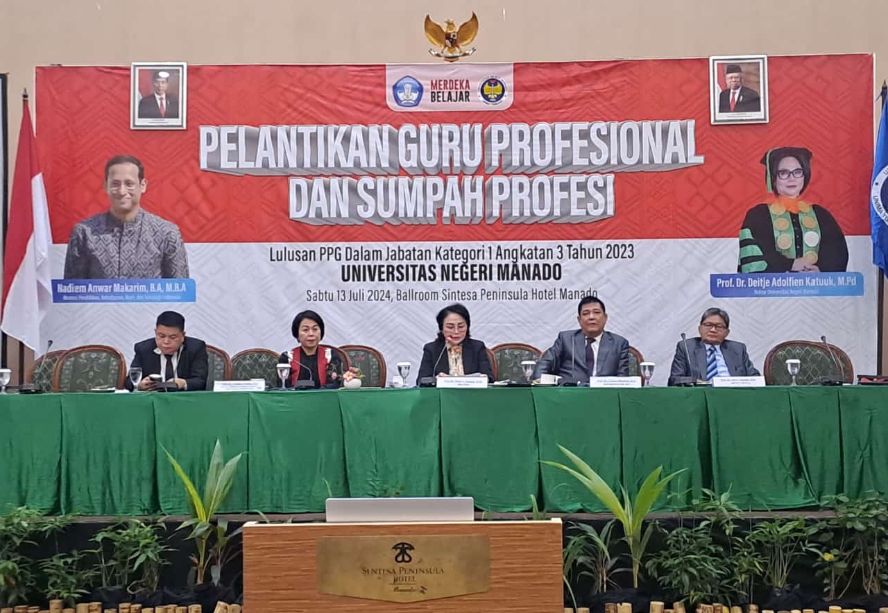 Rektor Unima Prof Dr Deitje Katuuk Lantik 957 Peserta PPG Jadi Guru Profesional