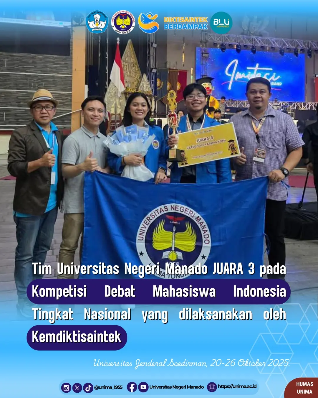Tim Universitas Negeri Manado Juara 3 pada Kompetisi Debat Mahasiswa Indonesia Tingkat Nasional Tahun 2025