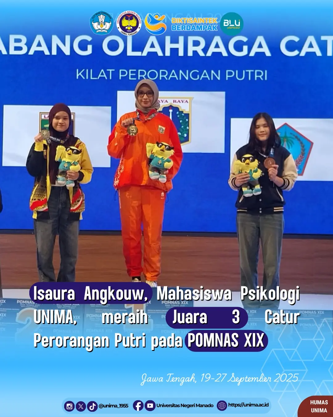 Isaura Angkouw, Mahasiswa Psikologi UNIMA, meraih Juara 3 Catur Perorangan Putri pada POMNAS XIX