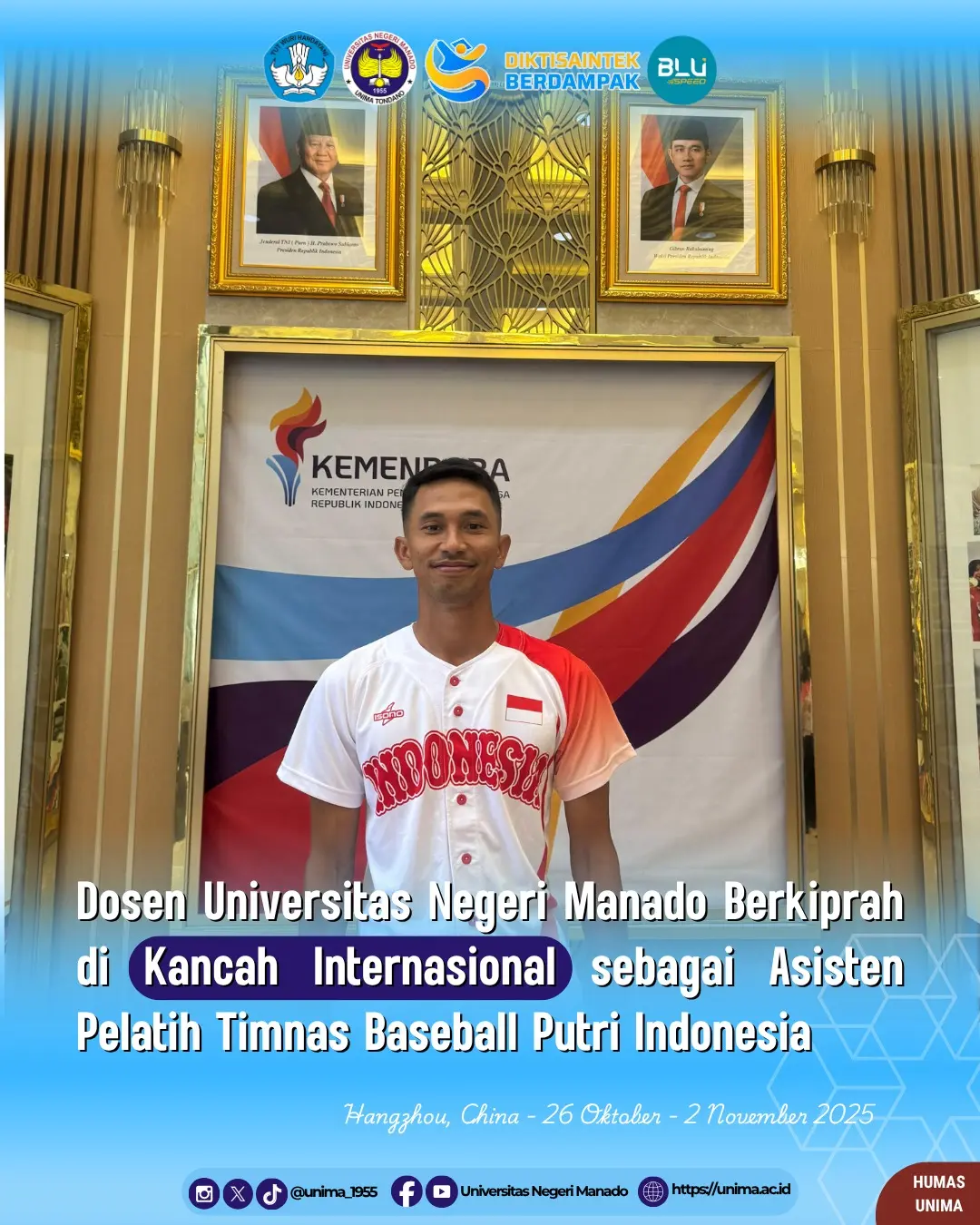 Dosen Universitas Negeri Manado Berkiprah di Kancah Internasional sebagai Asisten Pelatih Timnas Baseball Putri Indonesia