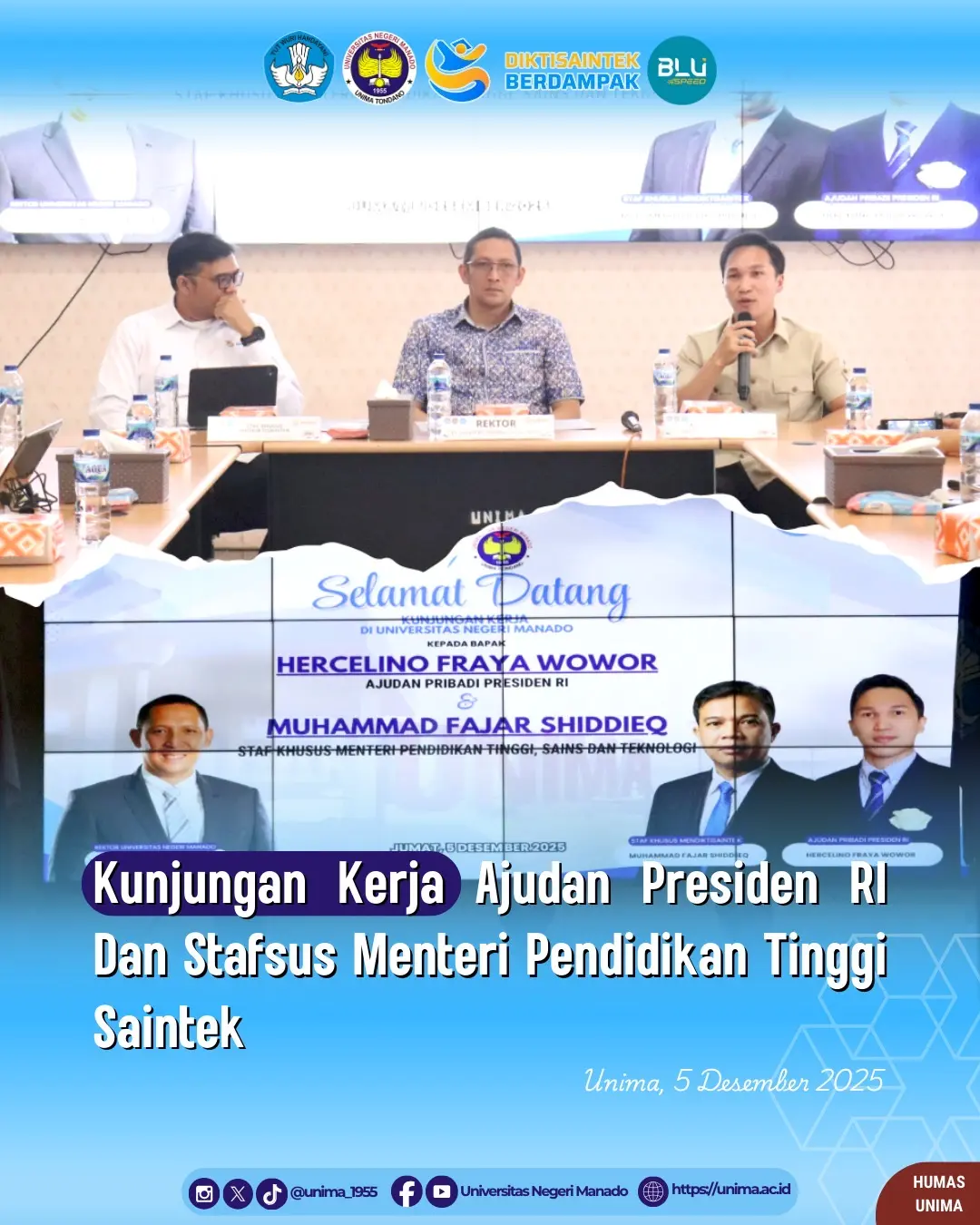 Rektor Unima menerima Kunjungan Kerja Ajudan Pribadi Presiden RI dan Staf Khusus Mendiktisaintek