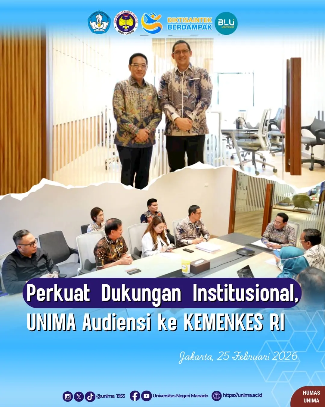 Perkuat Dukungan Institusional, Unima Audiensi ke Kemenkes RI