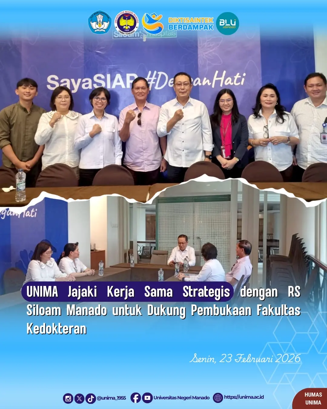UNIMA Jajaki Kerja Sama Strategis dengan RS Siloam Manado untuk Dukung Pembukaan Fakultas Kedokteran