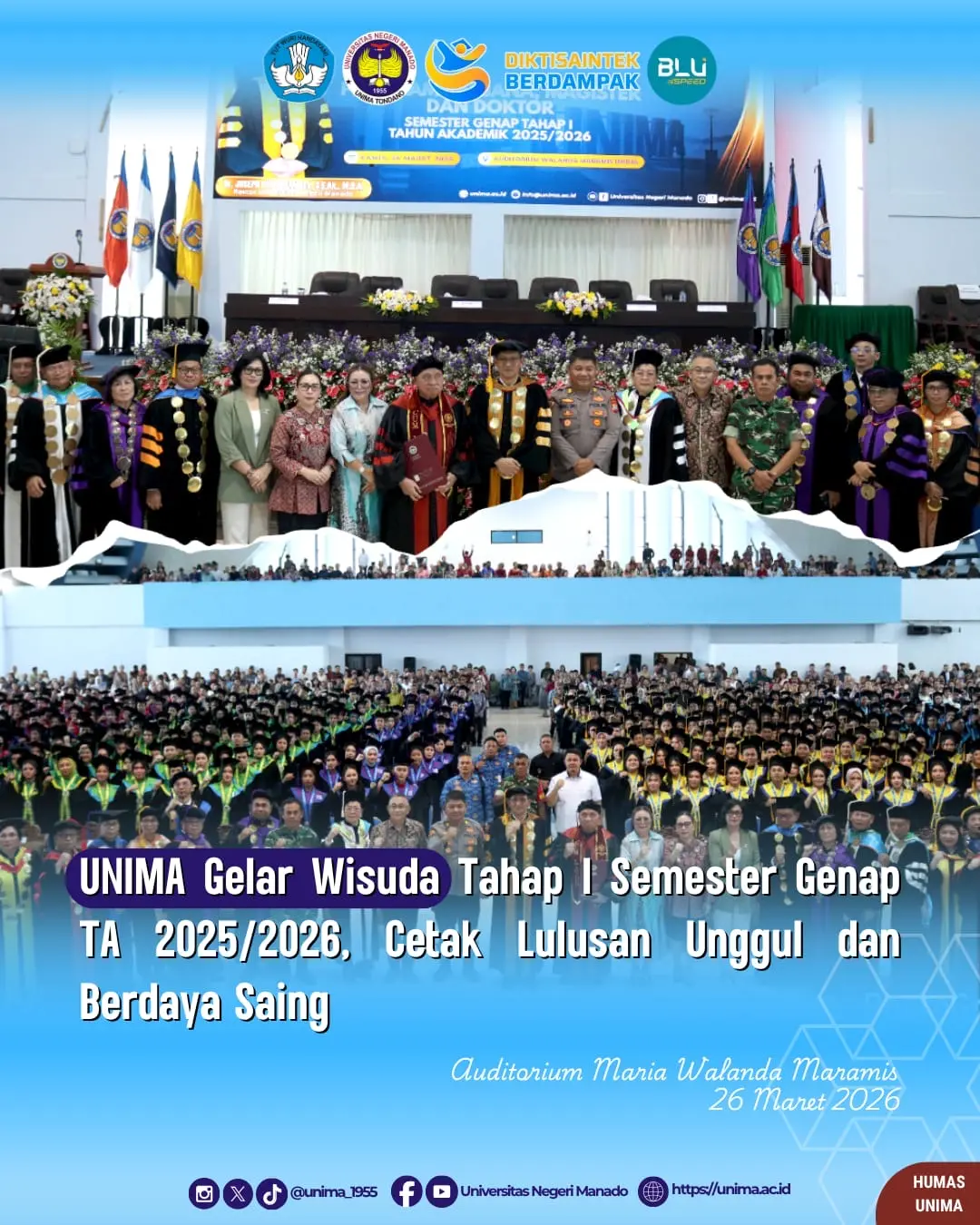 UNIMA Gelar Wisuda Tahap I Semester Genap Tahun Akademik 2025/2026, Cetak Lulusan Unggul dan Berdaya Saing