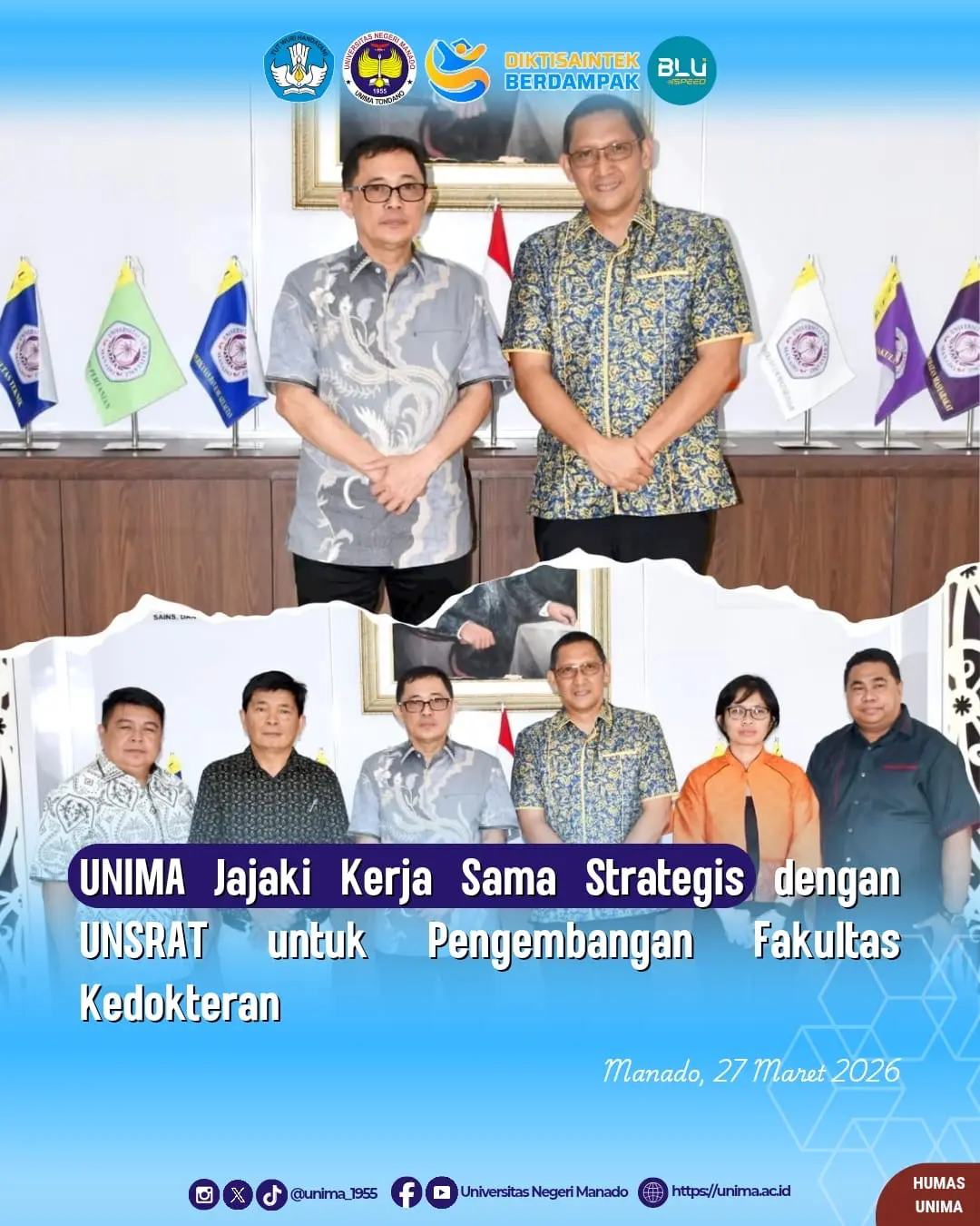 UNIMA jajaki kerjasama strategis dengan UNSRAT untuk pengembangan Fakultas Kedokteran
