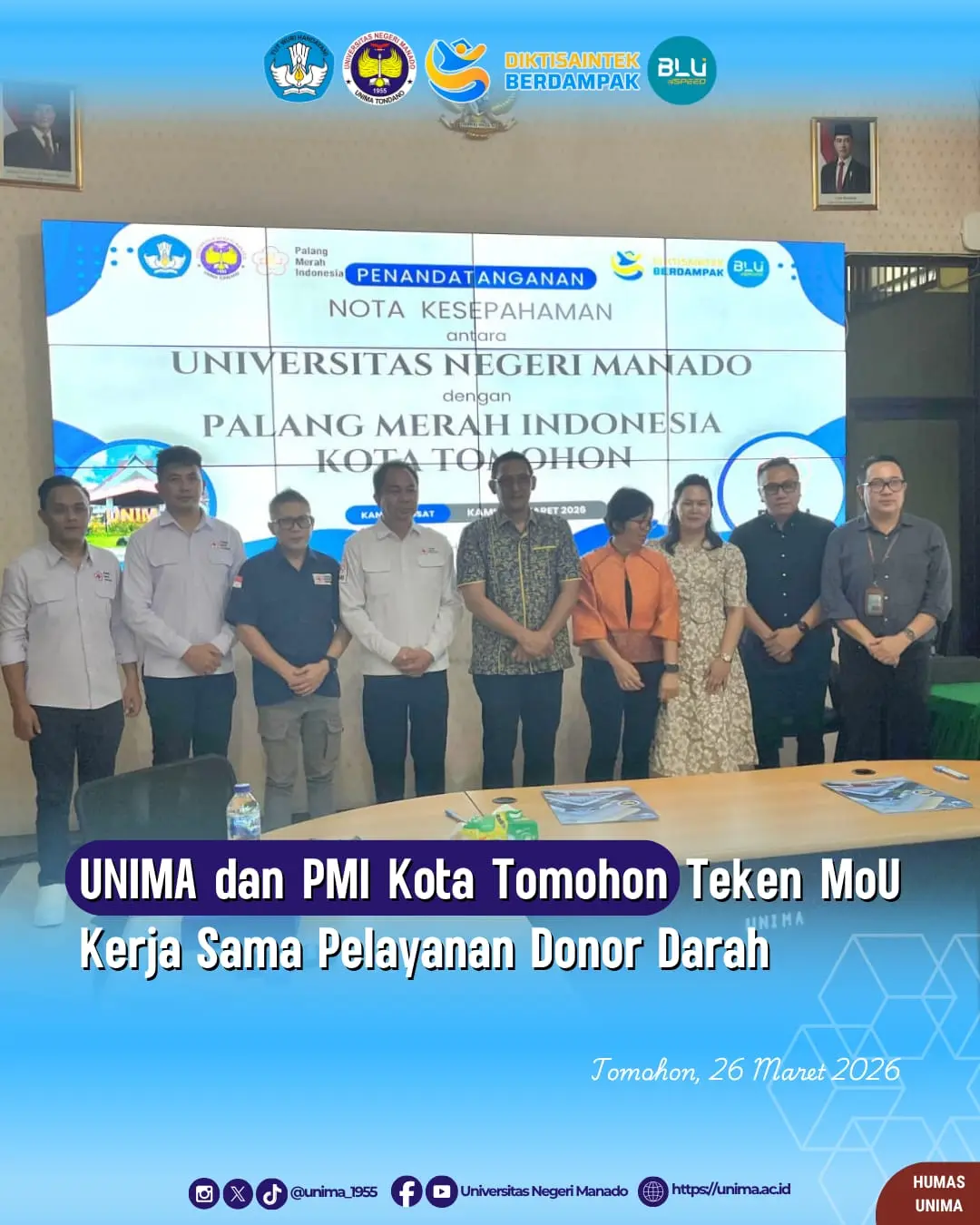 UNIMA dan PMI Kota Tomohon Teken MoU Kerja Sama Pelayanan Donor Darah