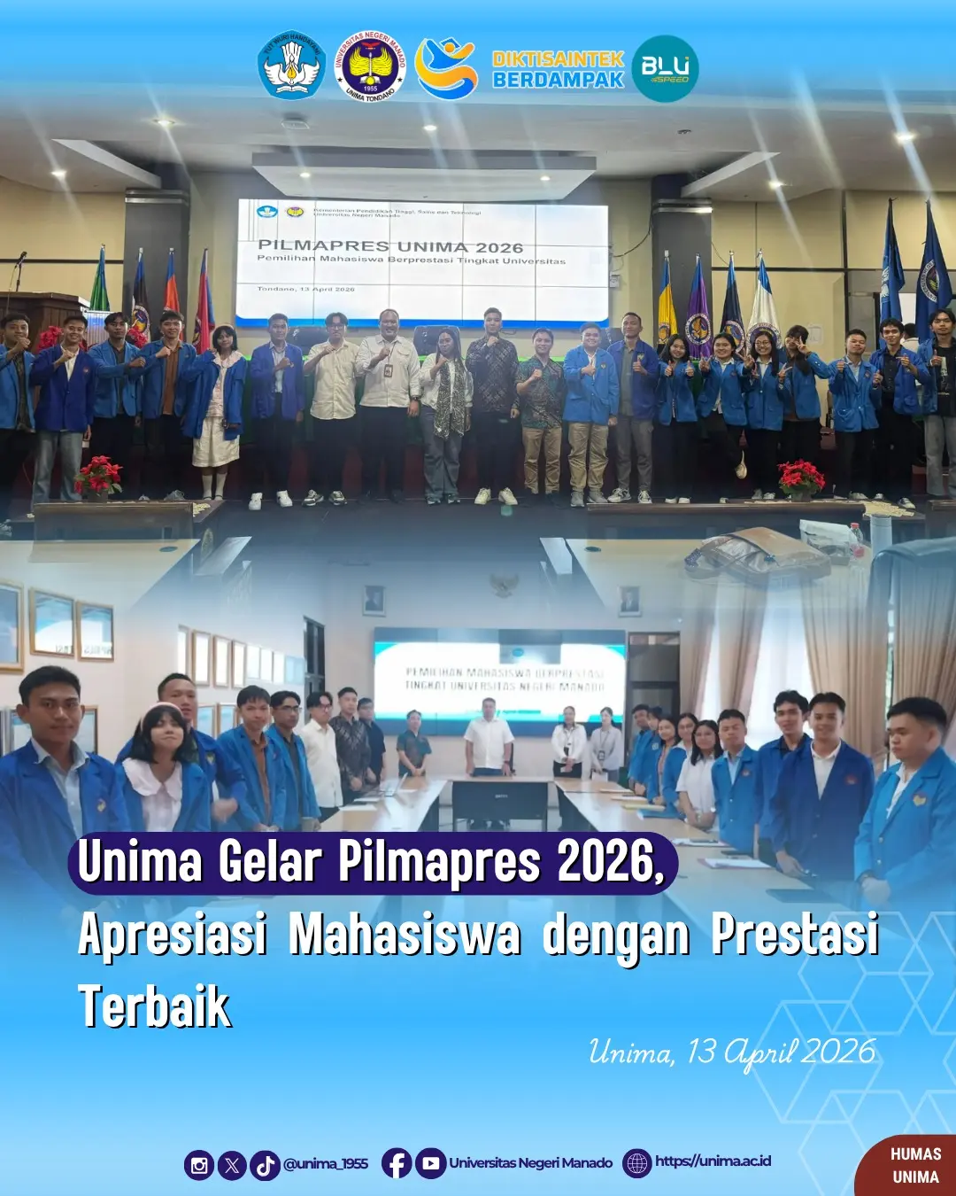 Zefanya Sakul Raih Mawapres Utama I, Ini Deretan Mahasiswa Terbaik Pilmapres Unima 2026