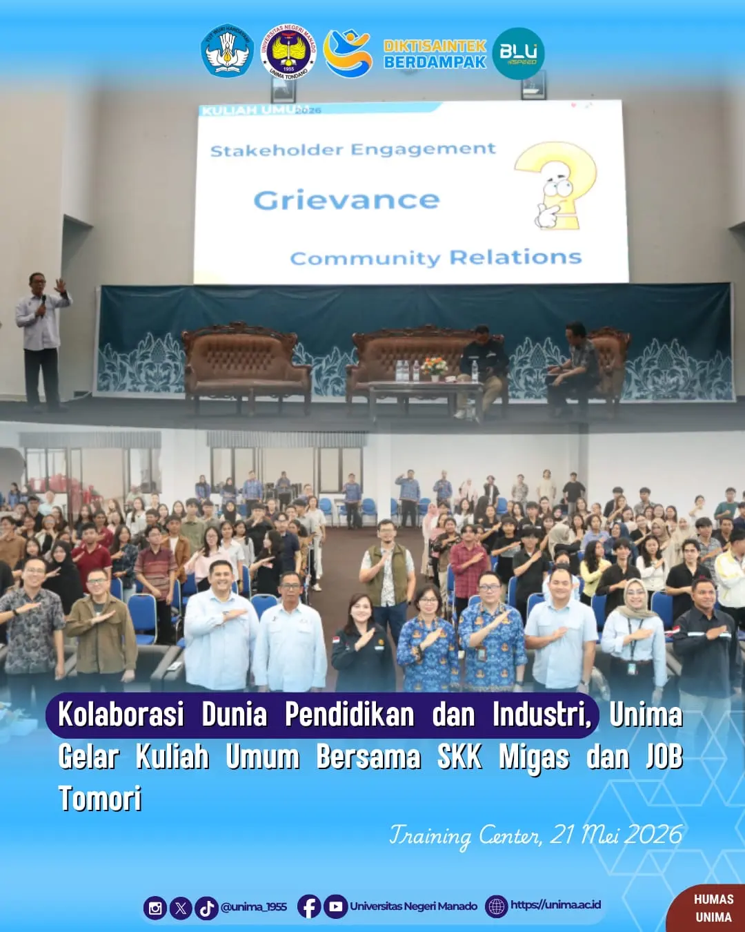 Kolaborasi Dunia Pendidikan dan Industri, UNIMA gelar Kuliah Umum bersama SKK Migas dan Job Tomori