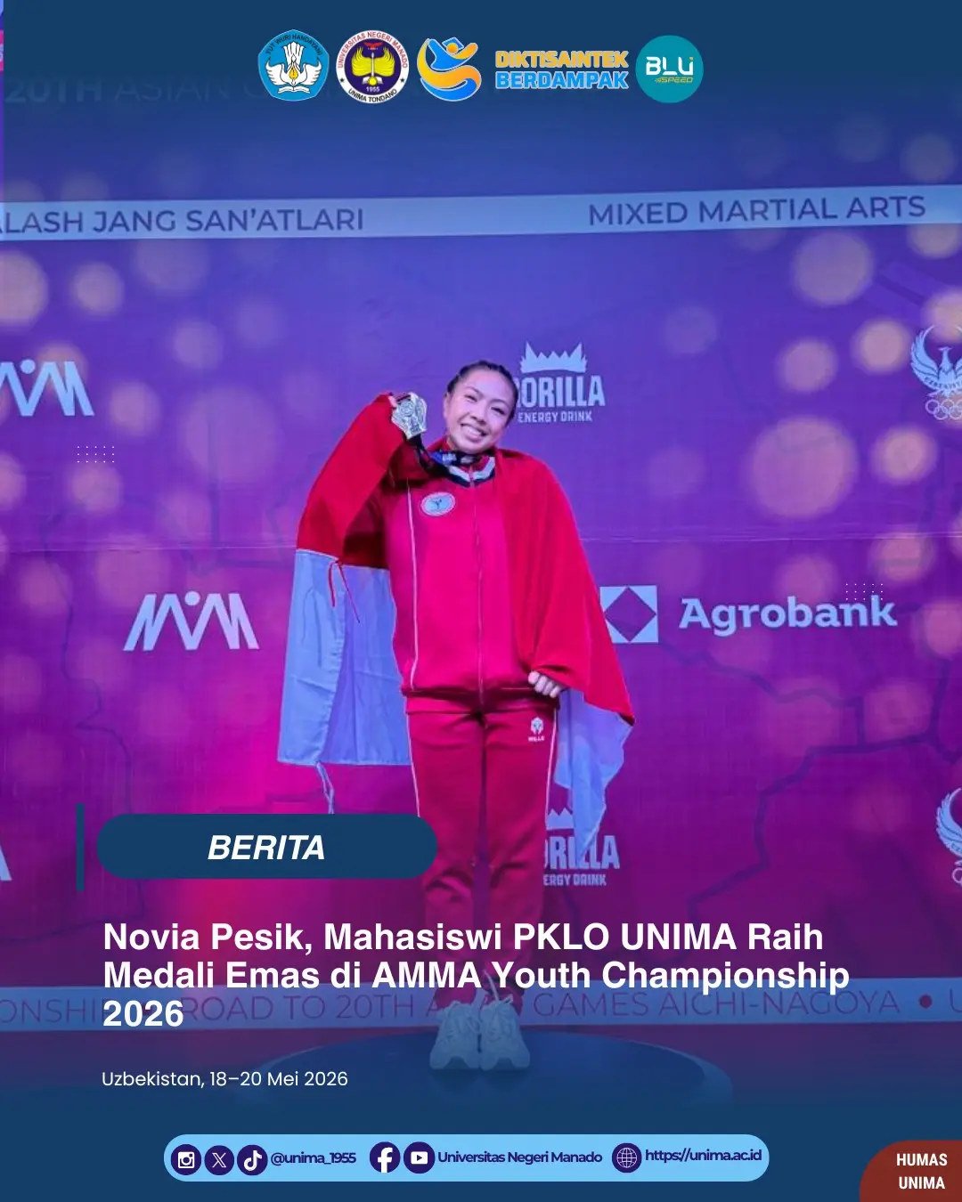 Novia Pesik, Mahasiswi PKLO UNIMA Raih Medali Emas di AMMA Youth Championship 2026