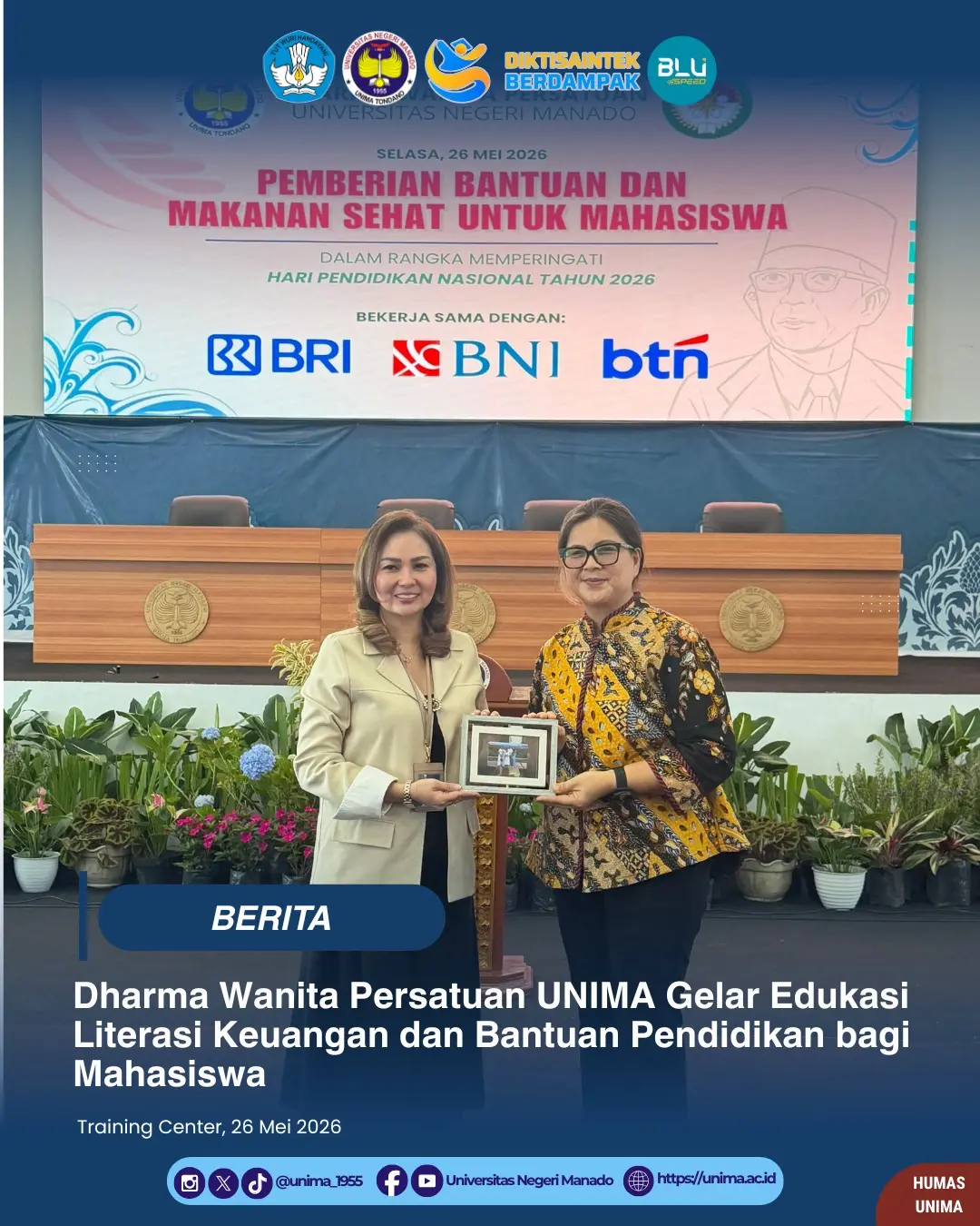 Dharma Wanita Persatuan UNIMA Gelar Edukasi Literasi Keuangan dan Bantuan Pendidikan bagi Mahasiswa