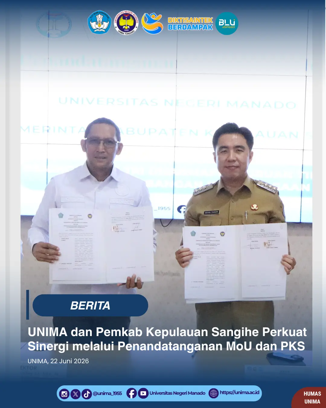 UNIMA dan Pemkab Kepulauan Sangihe Perkuat Sinergi melalui Penandatanganan MoU dan PKS