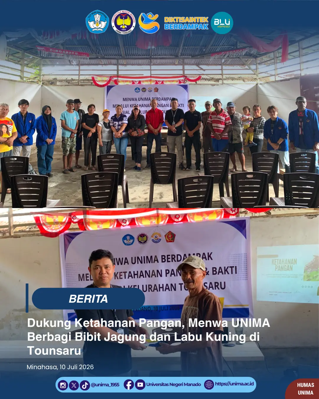 Dukung Ketahanan Pangan, Menwa UNIMA Berbagi Bibit Jagung dan Labu Kuning di Tounsaru