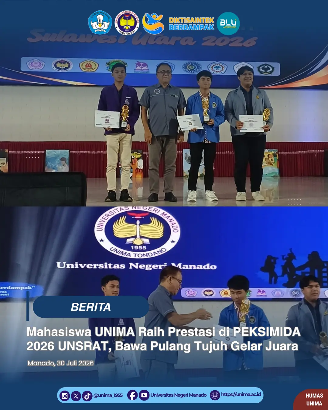 Mahasiswa UNIMA Raih Prestasi di PEKSIMIDA 2026 UNSRAT, Bawa Pulang Tujuh Gelar Juara