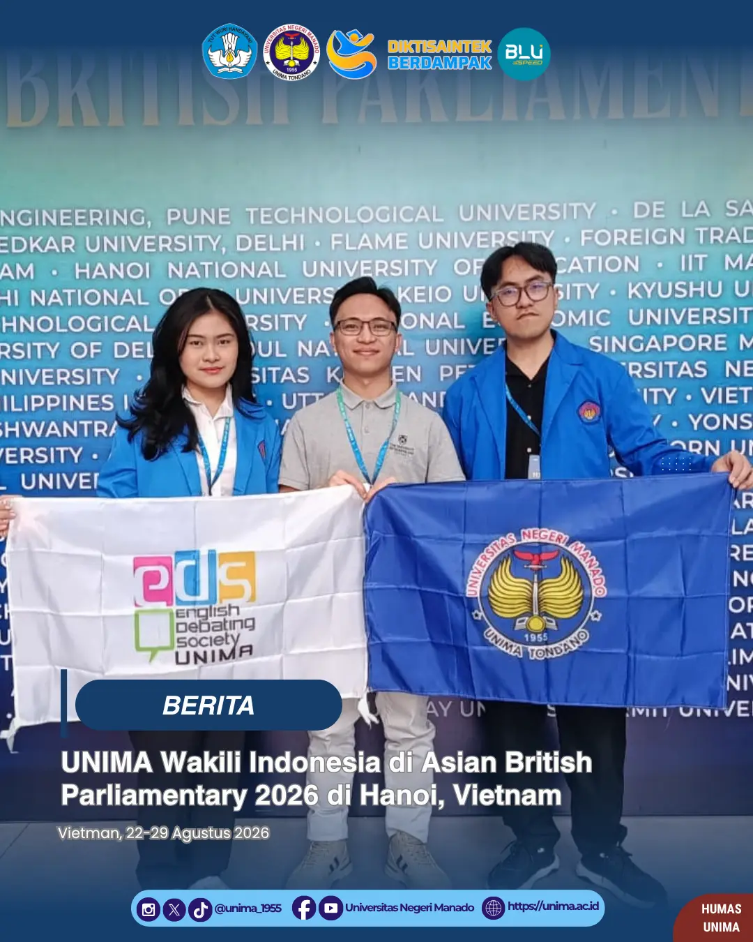 UNIMA Wakili Indonesia di Asian British Parliamentary 2026 di Hanoi, Vietnam