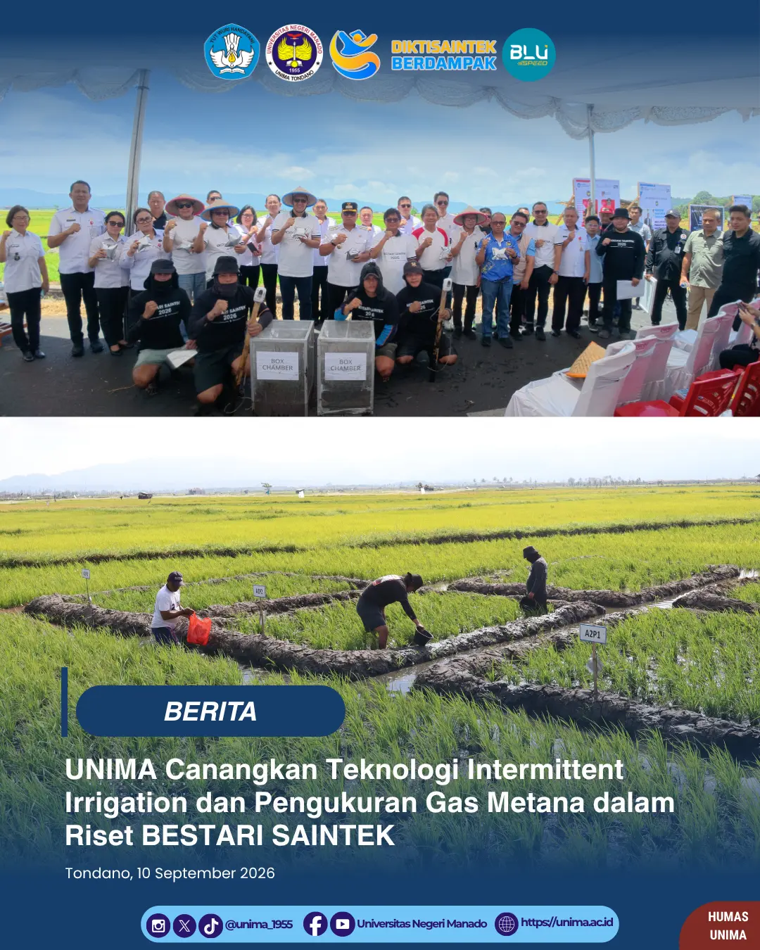 UNIMA Canangkan Teknologi Intermittent Irrigation dan Pengukuran Gas Metana dalam Riset BESTARI SAINTEK